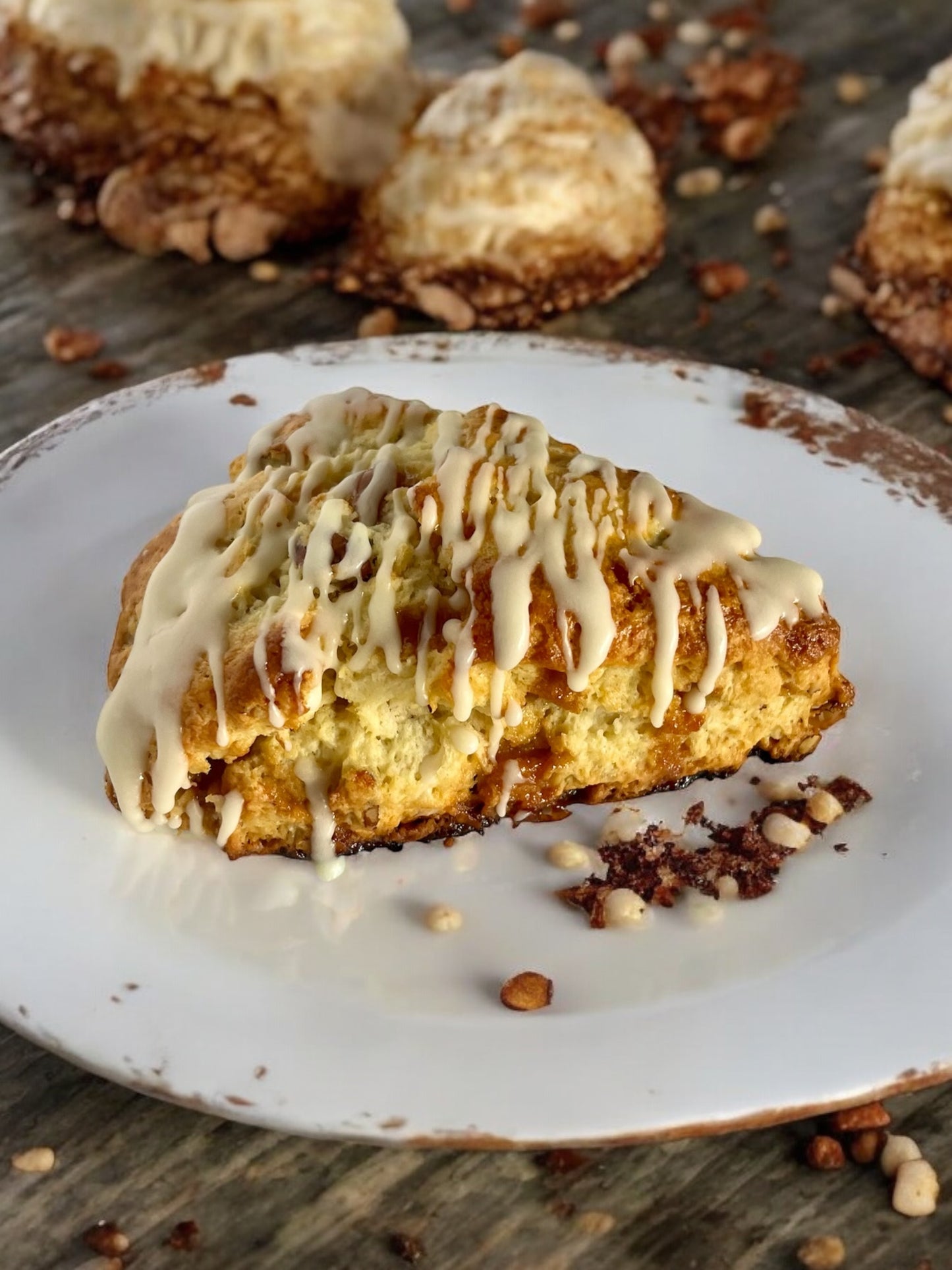 Toffee-Pecan scones with maple glaze